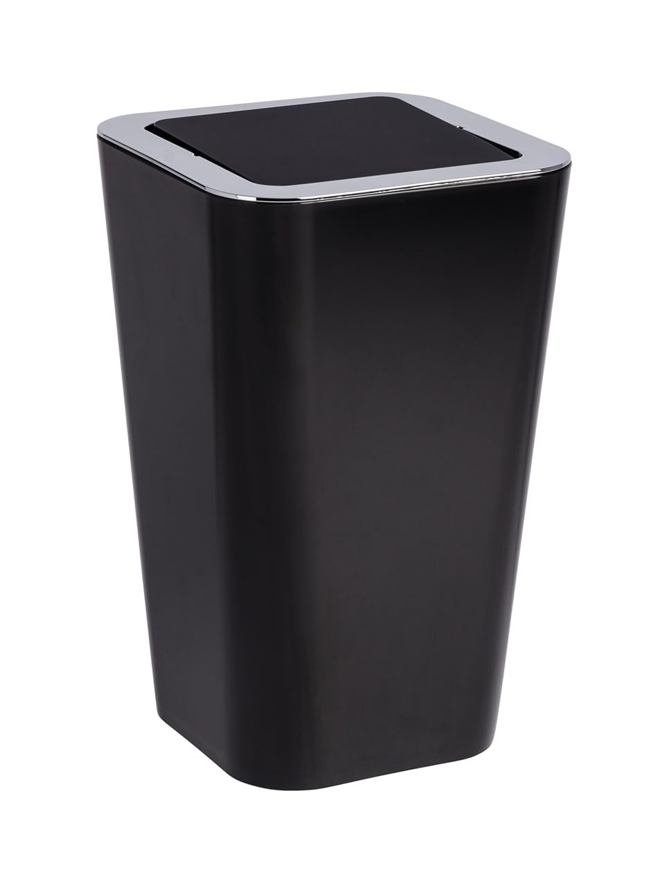 WENKO Candy Swing Cover Bin, ABS/PS, Black/Chrome, 18 x 18 x 28.5 cm