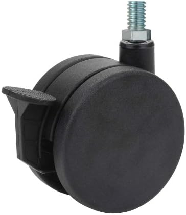 Twin Wheel Caster Solutions TWUN-75N-M31-BK-B 3" Diameter Nylon Wheel Unhooded Brake Caster, 10 mm Diameter x 15 mm Length Threaded Stem, 132 lb Capacity Range