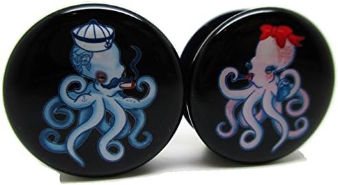 Octopus Couple Ear Plugs - Acrylic Screw-On - 10 Sizes Pair*