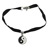 Hip Mall Black Velvet Choker Necklace w/ Enamel Ying & Yang Charms Pendant
