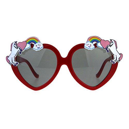 Children Size Girls Rainbow Unicorn Heart Shape Sunglasses Red