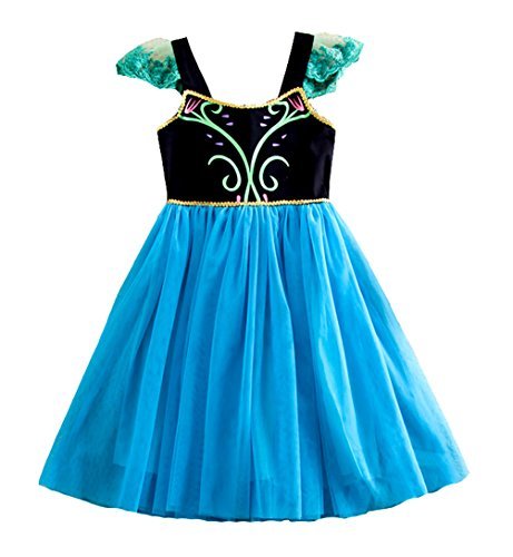 Cokos Box Princess Frozen Elsa Dress Anna Costume Princess Dress (3-4 Years, Blue)