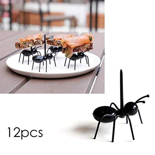 mrGood 12pcs/Set Cute Mini Ant Fruit Fork Plastic Snack Cake Dessert Forks Ant Toothpick Reusable Multiple Use Tableware for Home Party