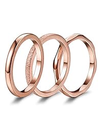 Joerica - Juego de anillos de compromiso y boda apilables de acero inoxidable de 0.079 in, 3 unidades