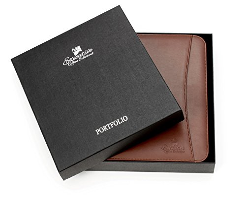 Professional Executive Business Padfolio Portfolio Case - PU Leather Resume & Document Organizer with 4 Ring Binder, 10.1 Inch Tablet Sleeve, Zipper, Premium Paper Pad – Almond Brown