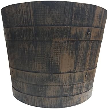 Wooden Barrel Planter With Hidden Casters. Waterproof. (Wicker Brown)