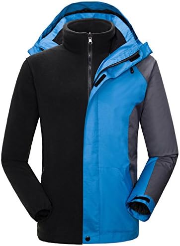 HOOHAY Men's Two in One Waterproof Mountain Jacket Windproof Blue Ski Jacket