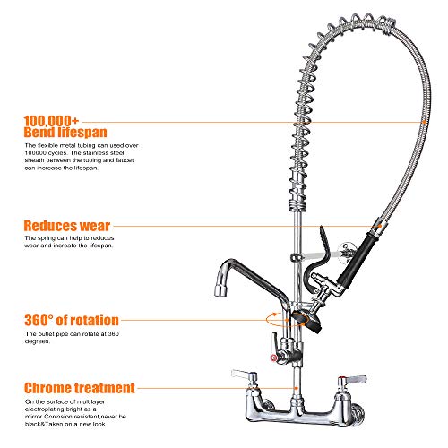 image for MSTJRY Commercial Sink Faucet with Pre-Rinse Sprayer Brass Constructed
