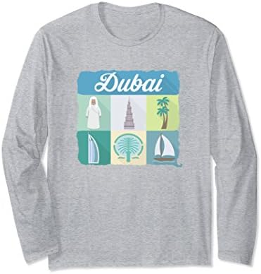 Unisex Visit Dubai Symbols City Journeys Travel Long Sleeve Shirt 2XL Heather Grey