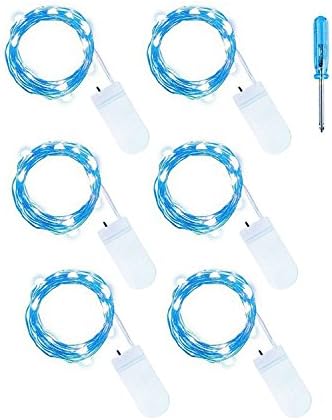 6pcs Micro Starry LED String Lights, 6.6ft 20 LED Fairy Lights Battery Operated Light Up String Lights, Copper Wire Lights for Bottle DIY Wedding Party Decoration, Mason Jar Lights, Moon Lights , Blue