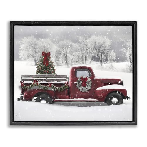 Stupell Industries Wreath Bedecked Christmas Truck Black Framed Floater Canvas…