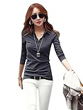 SaiDeng Women's Long Sleeve V Neck Polo T Shirts Sexy Ladies Tops Sheer Blouses