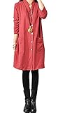 Hole Tide Women's Solid Color V-Neck Cotton & Linen Long Sleeves Blouse Dress