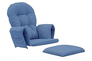 Tovvre 5Pcs Velvet Glider Rocker Replacement Cushions with Side Storage Pockets, Glider Rocking Chair Cushions Set for Nursery, Breastfeeding, Napping,Blue,Round Back