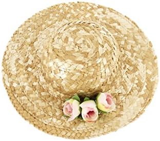 Cute Woven Straw Sun Hat Dog Cat Farmer Sun Cap with Flower