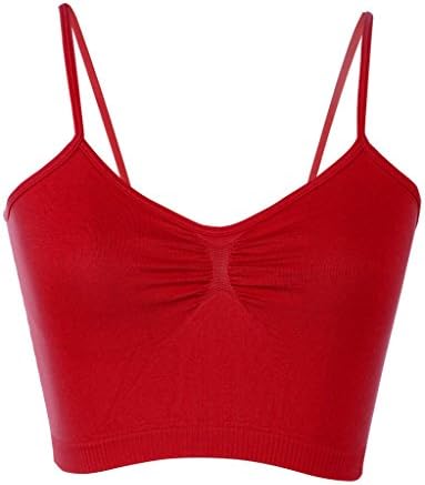 Mb Trend Seamless Solid Spaghetti Strap Ruched Front Bralette, One Size, Red