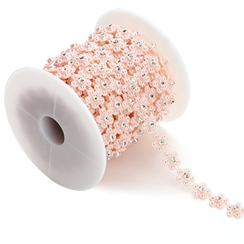 Linsoir Beads Nice Sweet Width 14mm Rhinestone Paved Bright Pink Flower Sewing Trim Chains Applique Sewing Crafts Wedding Party Decoration 9 Yards/roll