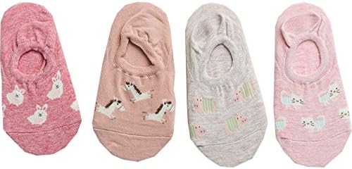 Womens Cute Colorful Cotton No Show Socks-4 Pairs with a Gift Box. Best Gift Idea.
