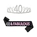 40th Birthday Silver Tiara with Black & Pink Satin Glitter Sash Saying 40 & Fabulous, Luxurious Party Supplies, Costume, Decoration, Gift for Any Woman