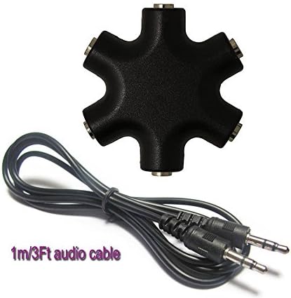 CHStars Headset 5-Way Splitter Adapter Converter Connector with 0.5ft and 3ft 3.5mm Stereo Audio Cable for Various School Trips/Road Trips, iPod, iPhone Video Music Share (Black)