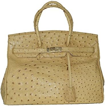 Real Ostrich Leather Handbag Birkin Style (beige)