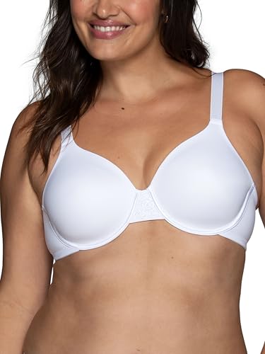Vanity Fair Womens Full Figure Beauty Back Smoothing Bra, 4 Way Stretch Fabric, Lightly Lined Cups Up to H Molded, Opaque, Underwire-White, 40E