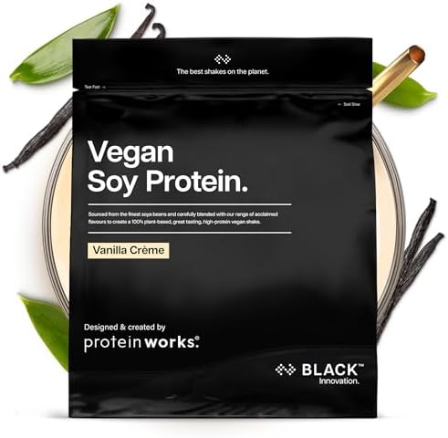 Protein Works | Proteína de Soja Vegan - Preto, Creme de Baunilha, 1 kg