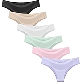 Ayshie Women's Soft Seamless Bikini Cut Underwear Ladies 6 Pack Ice Silk No Show Hipster Low Rise Half Back Invisible Panties (US, Alpha, Large, Regular, Regular, 6Colors-1)