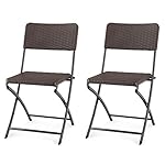 Adeco Folding Bistro-Style Patio Rattan Chairs Brown, Set Of 2