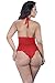 Women's One Piece Halter Lace Teddy Lingerie Plus Size (XXL, Red)