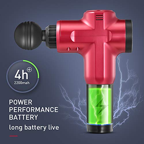 Massage Gun Deep Tissue for Athletes - Handheld Portable Electric Full Body Percussion Massager for Pain Relief, 6 Speed with 5 Massage Heads (Red)