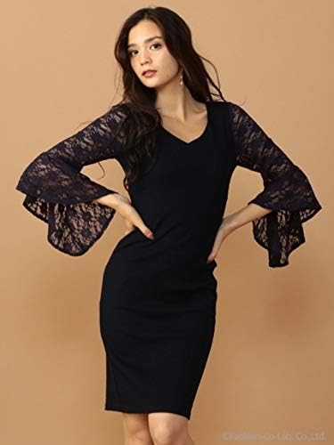 Amazon Co Jp Royal Party ロイヤルパーティー 袖レースタイトリブワンピース ネイビー F 服 ファッション小物