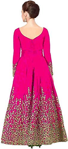 smit fashion women's taffeta silk anarkali gown (pink, free size)