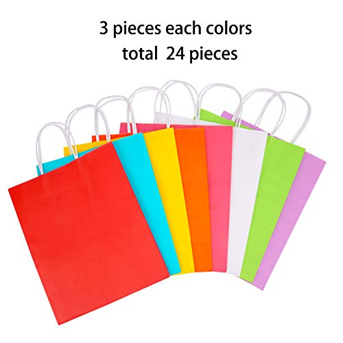 Livder 24 Pieces Gift Bag Kraft Paper Bags with Handle for Birthday, Wedding and Party Celebrations (Colorful)