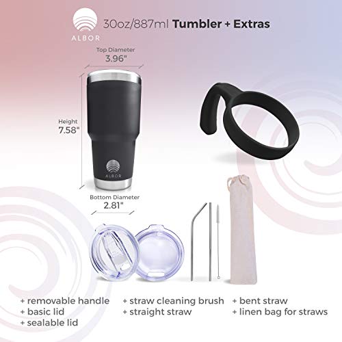 Albor Triple Insulated Stainless Steel Tumbler 30 Oz Black Coffee Travel Mug With Handle - Thumbnail 2