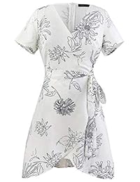 FANCYINN - Mini vestido de mujer con cuello en V y estampado floral