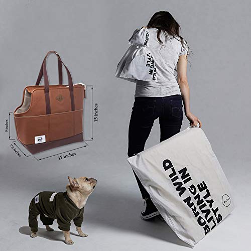TAILFOUR Portable Travel Pet Carrier, Soft and Comfortable Sided Tote Carrier for Small Animals, Luxury PU Leather Travel Bag Ideal for Shopping, Outdoor Hiking, Walking with Doggy