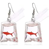QLUYCKW Funny Fish Earrings Unique Acrylic Resin Water Bag Shape Dangle Hook Earrings Gift for Girls Women