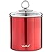 VonShef Set of 3 Tea, Coffee and Sugar Canisters/Kitchen Storage Jars with Glass Lids, Red Stainless Steel, 1.3QT