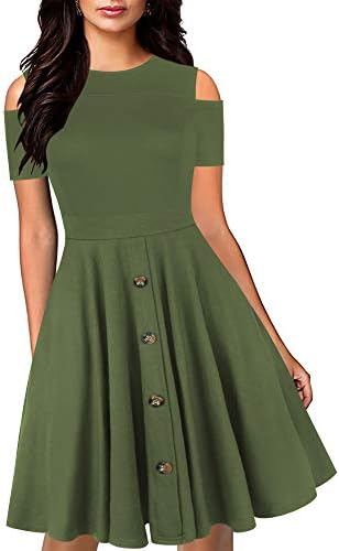 oxiuly Women's Chic Off Shoulder Floral Flare Patchwork Party Cocktail  Casual Pockets Swing Dress OX266, Army Green, M price in UAE | Amazon UAE |  kanbkam