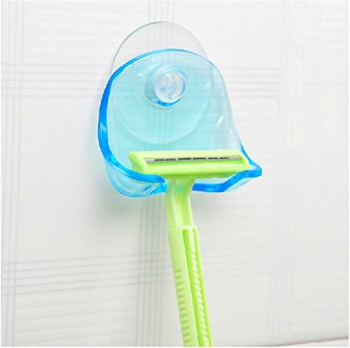 Pack Of 2 Blue Plastic Super Suction Cup Razor Rack Bathroom Razor Holder Suction Cup Shaver Storage Rack