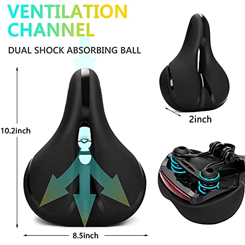 RERUIA Large Comfortable Bike Seat Wide Saddle Shock Absorbing - Oversized Memory Foam Padded Exercise Bicycle Seat Waterproof Leather Cover - Universal Soft Replacement Cycling Cushion for Men Women
