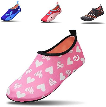 Kids Water Shoes - comfortable, flexible for pool, beach, splash pad, sports (S, Pink with Hearts)