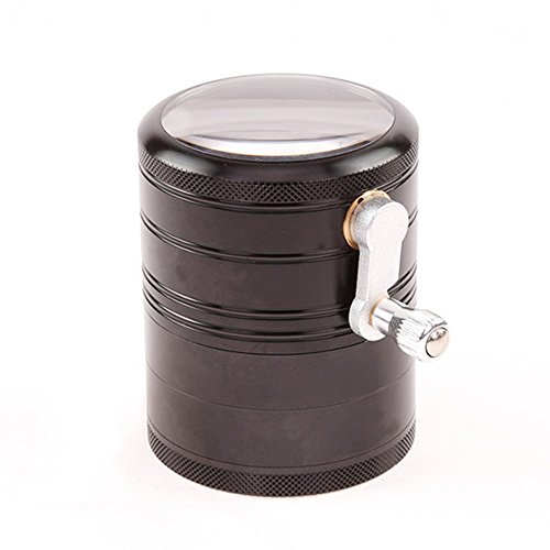 LOHOME Hand-cranked Tobacco Grinder, 4 Layer Aluminum Alloy Spice Herb Weed Plant Crusher Pollen Collector with Sifter (Black)