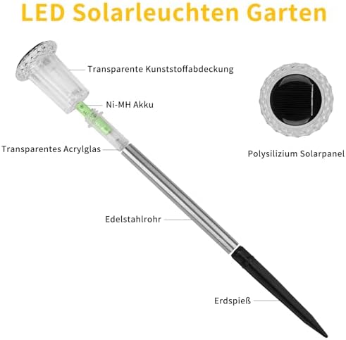 LED Solarleuchten Garten, Solarlampen für Außen Garten, 6 Stück Warmweiß Solar Gartenleuchte, IP44 Wasserdicht Solarleuchten Garten Deko für Rasen, außen, Garten, Terrasse