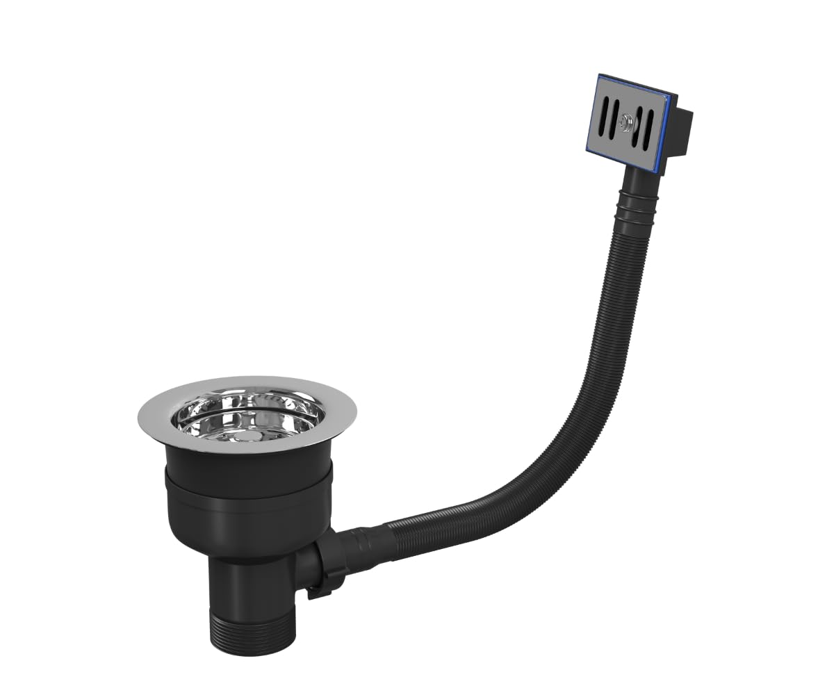 Top Fix Kitchen Sink Strainer – 90mm Stainless Steel Kitchen Sink Waste Kit With Round & Square Overflow - Design for Easy DIY Installation | Watertight Seal, Drop-In Assembly (Chrome)