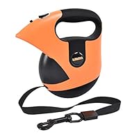 Retractable Dog Leash, 16 Feet Heavy Duty Retractable Dog Leash with Light for Walking Dog Up to 170lb,Walking Free Leash with One-Handed Brake, Pause, Lock, Build-in LED Flashlight (Orange)