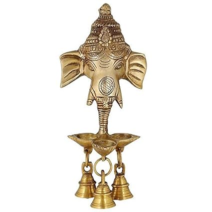 Aadit Crreation Brass Ganesha Wall Hanging Deepak with Bells