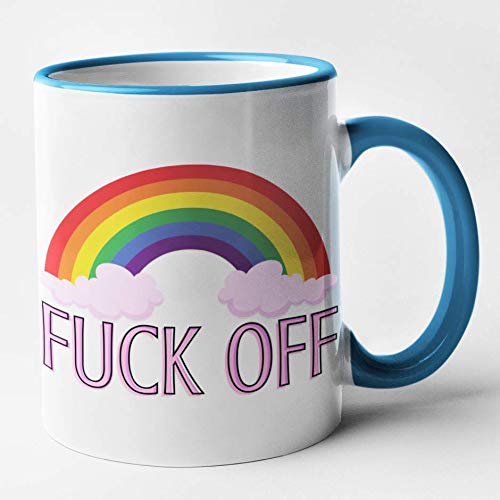 Rude Funny Rainbow Mug - Fuck Off Mug - Gay/LGBT Gift (Blue)
