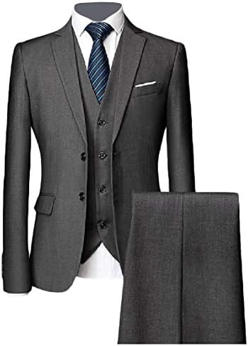 Freely Mens 2 Button Solid Color 3-Piece Casual Blazer Outfit(Jackets+Vest+Trousers)